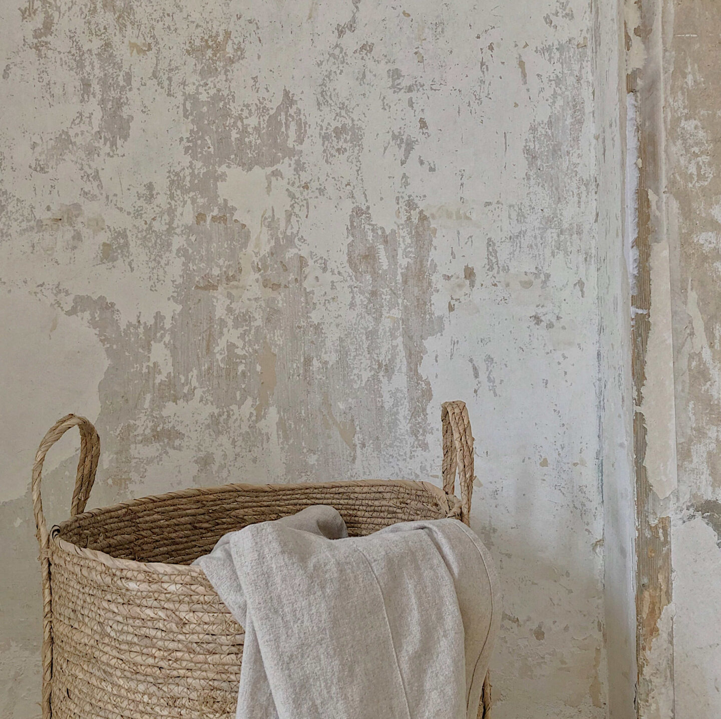 Basket against rustic wall